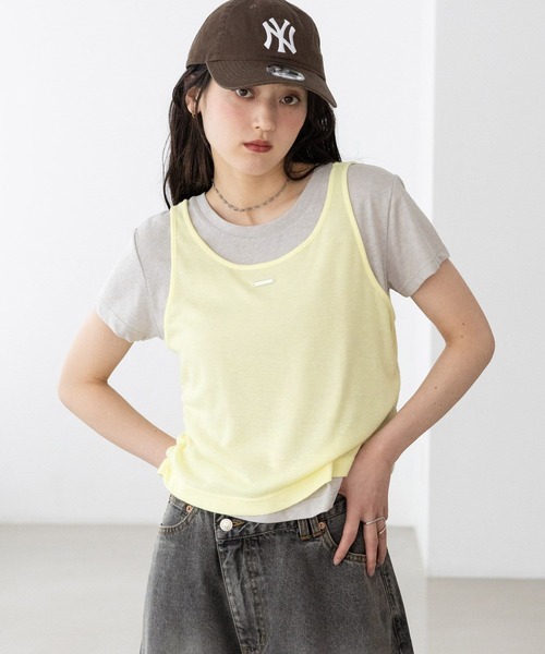 RAGEBLUE(レイジブルー)の「ギャザーシアータンクレイヤードTシャツ(Tシャツ/カットソー・レディース・ホワイト/ネイビー/グレー・FREE)」の3枚目の写真