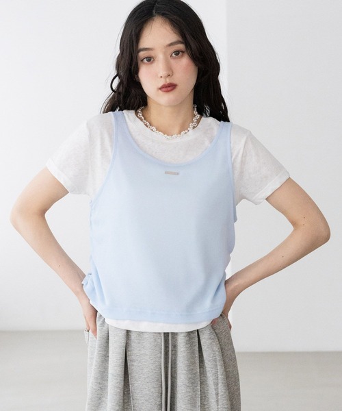 RAGEBLUE(レイジブルー)の「ギャザーシアータンクレイヤードTシャツ(Tシャツ/カットソー・レディース・ホワイト/ネイビー/グレー・FREE)」の2枚目の写真