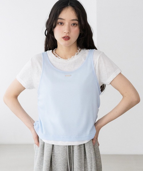 RAGEBLUE(レイジブルー)の「ギャザーシアータンクレイヤードTシャツ(Tシャツ/カットソー・レディース・ホワイト/ネイビー/グレー・FREE)」の7枚目の写真