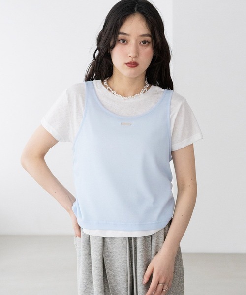 RAGEBLUE(レイジブルー)の「ギャザーシアータンクレイヤードTシャツ(Tシャツ/カットソー・レディース・ホワイト/ネイビー/グレー・FREE)」の8枚目の写真