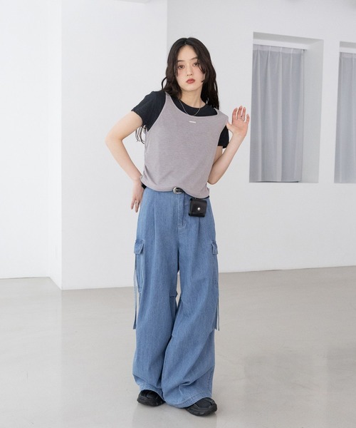 RAGEBLUE(レイジブルー)の「ギャザーシアータンクレイヤードTシャツ(Tシャツ/カットソー・レディース・ホワイト/ネイビー/グレー・FREE)」の21枚目の写真