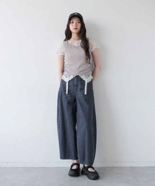 RAGEBLUE(レイジブルー)の「ギャザーシアータンクレイヤードTシャツ(Tシャツ/カットソー・レディース・ホワイト/ネイビー/グレー・FREE)」の14枚目の写真