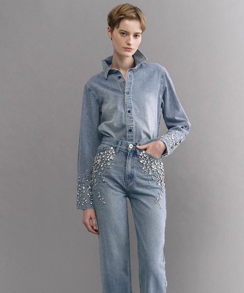 JENNE(ジェンヌ)の「手刺繍ビジューデニムブラウス(シャツ/ブラウス・レディース・ブルー・SMALL/LARGE/MEDIUM)」の10枚目の写真