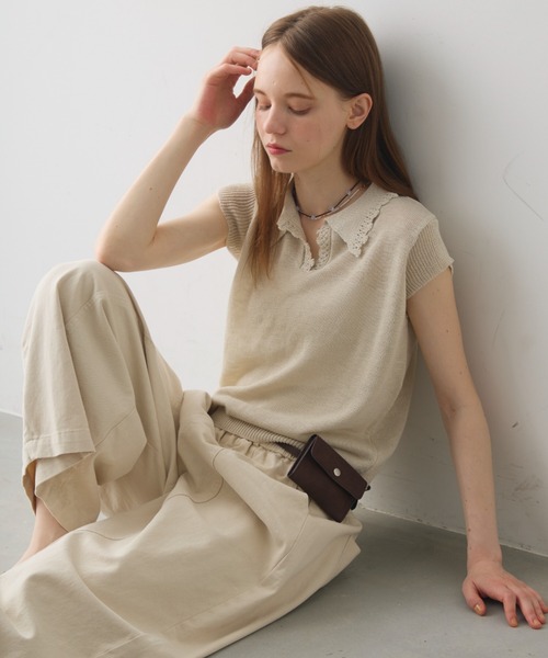 Crisp(クリスプ)の「scallop polo summer knit / スカラップポロサマーニット(ニット/セーター・レディース・アイボリー/ダークグレー・FREE)」の22枚目の写真