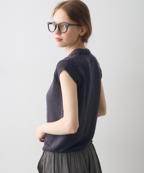 Crisp(クリスプ)の「scallop polo summer knit / スカラップポロサマーニット(ニット/セーター・レディース・アイボリー/ダークグレー・FREE)」の7枚目の写真