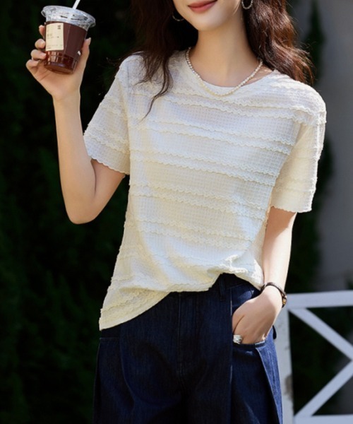 ONEP STAR（ワンピスター）の「表面感クルーネック半袖カットソー（Tシャツ/カットソー・レディース・ベージュ・X-LARGE/LARGE/MEDIUM）」の11枚目の写真
