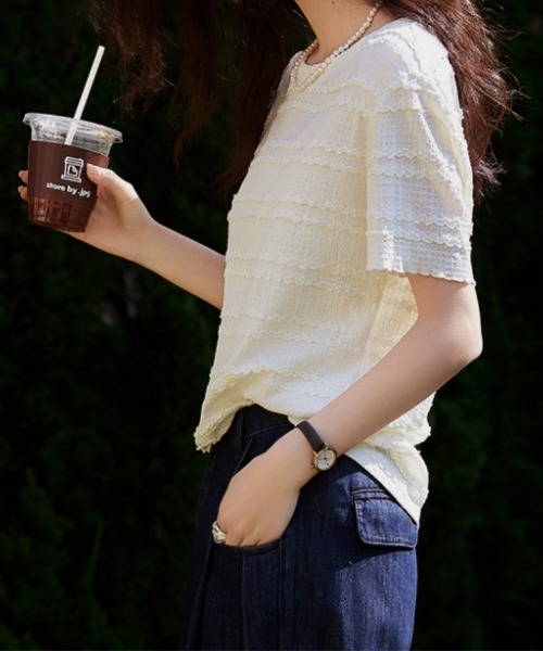 ONEP STAR（ワンピスター）の「表面感クルーネック半袖カットソー（Tシャツ/カットソー・レディース・ベージュ・X-LARGE/LARGE/MEDIUM）」の12枚目の写真