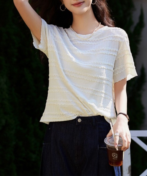 ONEP STAR（ワンピスター）の「表面感クルーネック半袖カットソー（Tシャツ/カットソー・レディース・ベージュ・X-LARGE/LARGE/MEDIUM）」の5枚目の写真