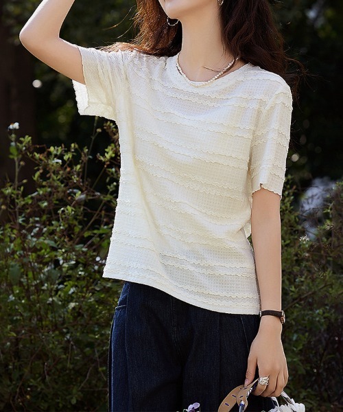 ONEP STAR（ワンピスター）の「表面感クルーネック半袖カットソー（Tシャツ/カットソー・レディース・ベージュ・X-LARGE/LARGE/MEDIUM）」の6枚目の写真