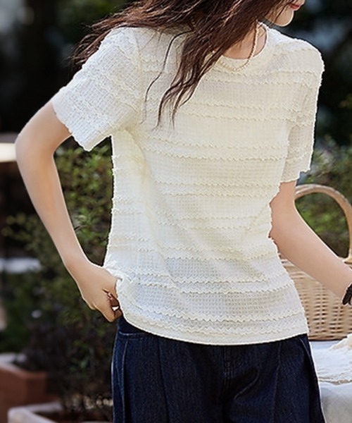 ONEP STAR（ワンピスター）の「表面感クルーネック半袖カットソー（Tシャツ/カットソー・レディース・ベージュ・X-LARGE/LARGE/MEDIUM）」の8枚目の写真