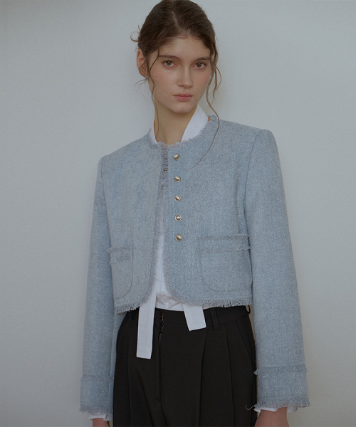 DEHEVE（デヘヴェ）の「Crop Fringe Tweed Jacket [Blue]（その他アウター・レディース・ブルー・FREE）」の2枚目の写真