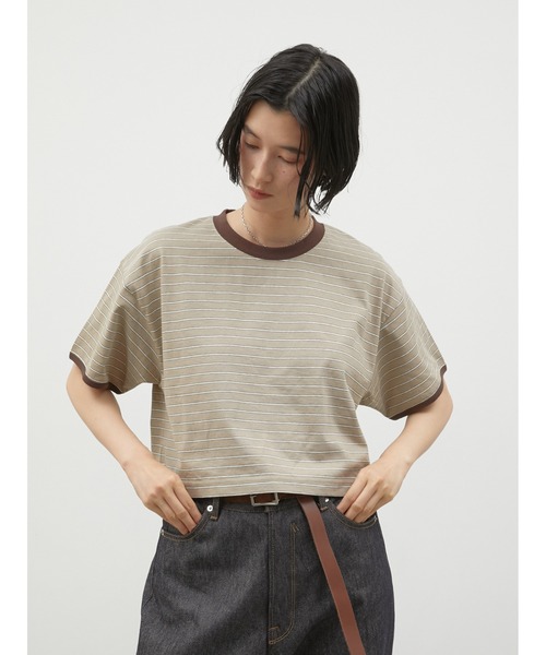 LA PEAU DE GEM(ラポドゥジェム)の「【LA PEAU DE GEM】ringer border tee/リンガーボーダーT(Tシャツ/カットソー・レディース・ブラウン/グリーン・FREE)」の3枚目の写真