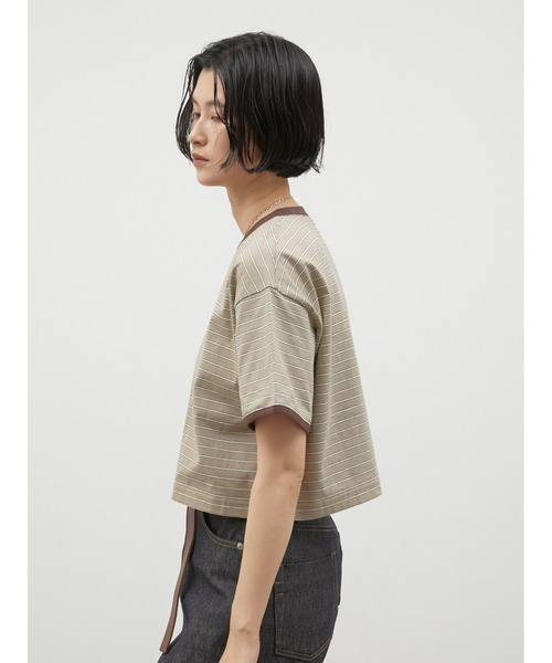LA PEAU DE GEM(ラポドゥジェム)の「【LA PEAU DE GEM】ringer border tee/リンガーボーダーT(Tシャツ/カットソー・レディース・ブラウン/グリーン・FREE)」の4枚目の写真