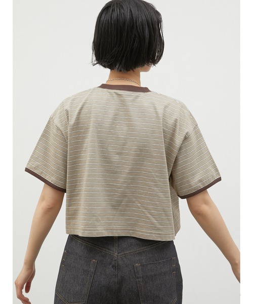 LA PEAU DE GEM(ラポドゥジェム)の「【LA PEAU DE GEM】ringer border tee/リンガーボーダーT(Tシャツ/カットソー・レディース・ブラウン/グリーン・FREE)」の5枚目の写真