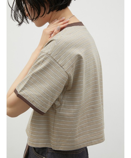 LA PEAU DE GEM(ラポドゥジェム)の「【LA PEAU DE GEM】ringer border tee/リンガーボーダーT(Tシャツ/カットソー・レディース・ブラウン/グリーン・FREE)」の7枚目の写真