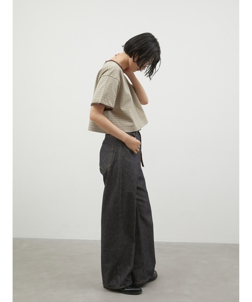 LA PEAU DE GEM(ラポドゥジェム)の「【LA PEAU DE GEM】ringer border tee/リンガーボーダーT(Tシャツ/カットソー・レディース・ブラウン/グリーン・FREE)」の15枚目の写真