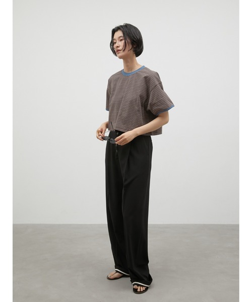 LA PEAU DE GEM(ラポドゥジェム)の「【LA PEAU DE GEM】ringer border tee/リンガーボーダーT(Tシャツ/カットソー・レディース・ブラウン/グリーン・FREE)」の8枚目の写真
