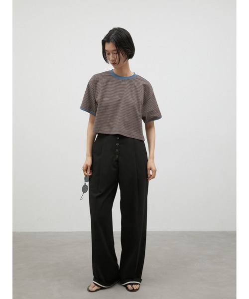 LA PEAU DE GEM(ラポドゥジェム)の「【LA PEAU DE GEM】ringer border tee/リンガーボーダーT(Tシャツ/カットソー・レディース・ブラウン/グリーン・FREE)」の9枚目の写真