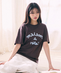 メゾン・ド・ローラ 刺繍 ルーズフィット Tシャツ ブラウン