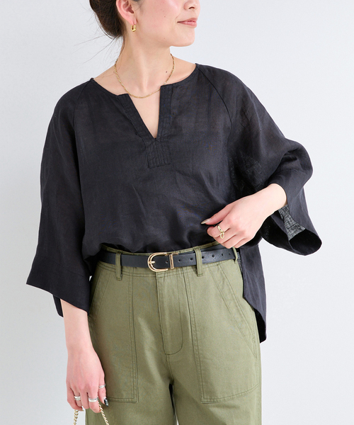 B.C STOCK(ベーセーストック)の「《追加3》手洗い可 / フレンチリネンワイドスキッパーブラウス(シャツ/ブラウス・レディース・ホワイト/ブラック/ライトブルー/オレンジ・FREE)」の7枚目の写真