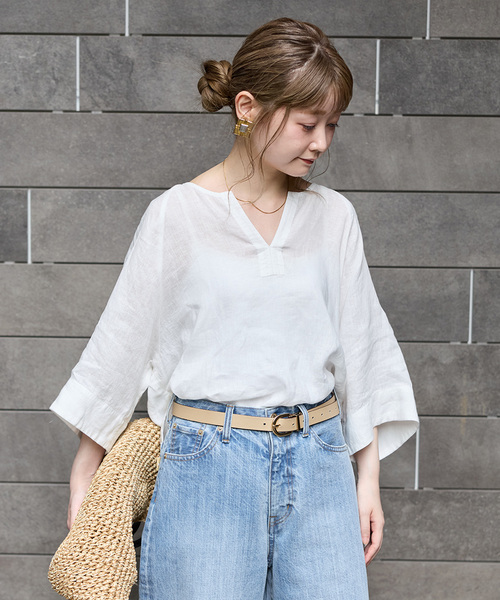 B.C STOCK(ベーセーストック)の「《追加3》手洗い可 / フレンチリネンワイドスキッパーブラウス(シャツ/ブラウス・レディース・ホワイト/ブラック/ライトブルー/オレンジ・FREE)」の11枚目の写真