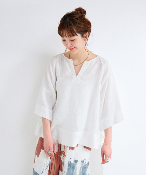 B.C STOCK(ベーセーストック)の「《追加3》手洗い可 / フレンチリネンワイドスキッパーブラウス(シャツ/ブラウス・レディース・ホワイト/ブラック/ライトブルー/オレンジ・FREE)」の18枚目の写真
