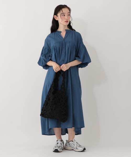 Afternoon Tea（アフタヌーンティー）の「インド製フリルカラーギャザーワンピース（ワンピース・レディース・ブルー/ブラック・MEDIUM）」の7枚目の写真