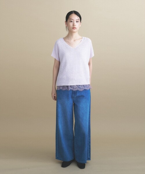cloenc(クロエンス)の「AIRYDRY ラメガーターフレンチスリーブニット【UVカット/抗菌防臭】(ニット/セーター・レディース・ベージュ/チャコールグレー/パープル/ナチュラル/サックスブルー・02)」の8枚目の写真