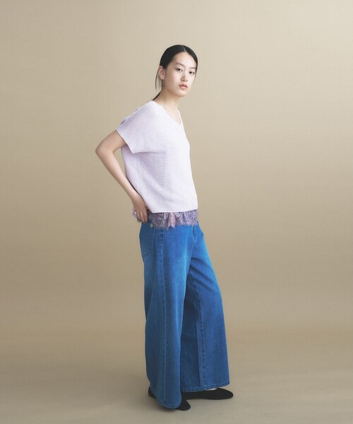 cloenc(クロエンス)の「AIRYDRY ラメガーターフレンチスリーブニット【UVカット/抗菌防臭】(ニット/セーター・レディース・ベージュ/チャコールグレー/パープル/ナチュラル/サックスブルー・02)」の9枚目の写真