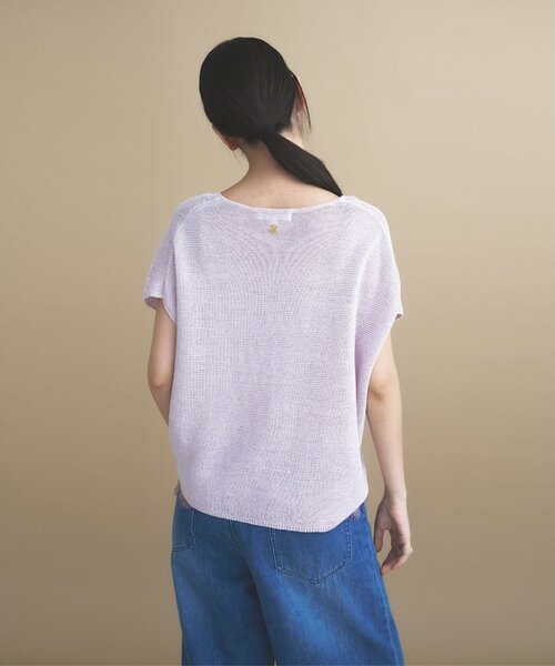 cloenc(クロエンス)の「AIRYDRY ラメガーターフレンチスリーブニット【UVカット/抗菌防臭】(ニット/セーター・レディース・ベージュ/チャコールグレー/パープル/ナチュラル/サックスブルー・02)」の13枚目の写真