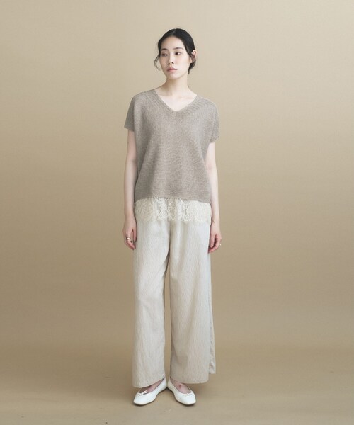 cloenc(クロエンス)の「AIRYDRY ラメガーターフレンチスリーブニット【UVカット/抗菌防臭】(ニット/セーター・レディース・ベージュ/チャコールグレー/パープル/ナチュラル/サックスブルー・02)」の22枚目の写真