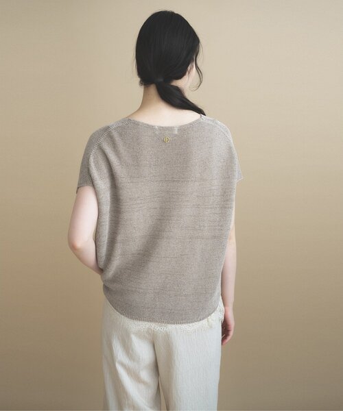 cloenc(クロエンス)の「【UVカット/抗菌防臭】ラメガーター フレンチスリーブニット(ニット/セーター・レディース・ベージュ/チャコールグレー/パープル/ナチュラル/サックスブルー・02)」の6枚目の写真