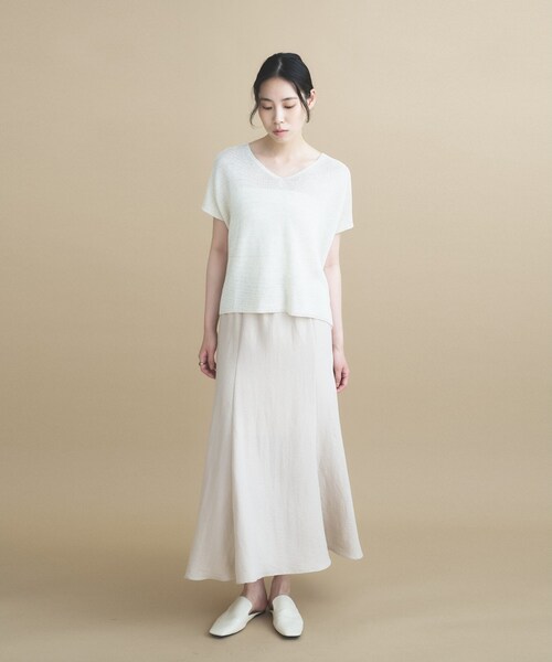 cloenc(クロエンス)の「【UVカット/抗菌防臭】ラメガーター フレンチスリーブニット(ニット/セーター・レディース・ベージュ/チャコールグレー/パープル/ナチュラル/サックスブルー・02)」の8枚目の写真