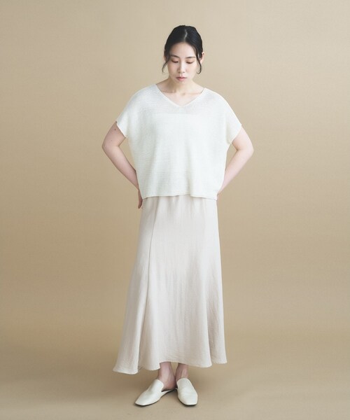 cloenc(クロエンス)の「【UVカット/抗菌防臭】ラメガーター フレンチスリーブニット(ニット/セーター・レディース・ベージュ/チャコールグレー/パープル/ナチュラル/サックスブルー・02)」の9枚目の写真