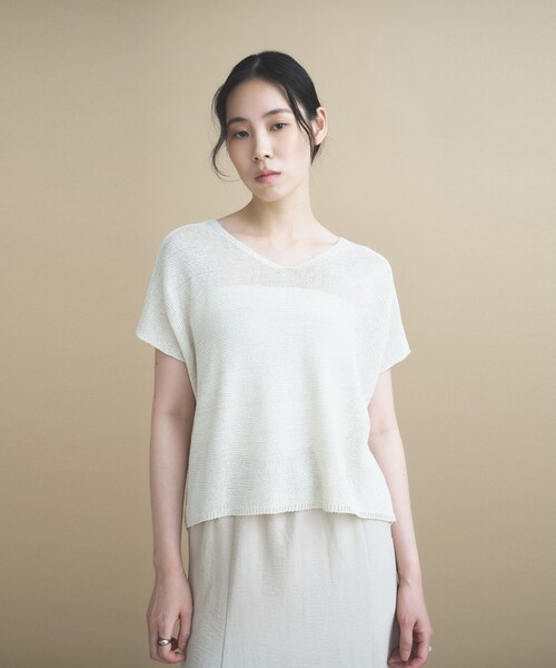 cloenc(クロエンス)の「【UVカット/抗菌防臭】ラメガーター フレンチスリーブニット(ニット/セーター・レディース・ベージュ/チャコールグレー/パープル/ナチュラル/サックスブルー・02)」の10枚目の写真