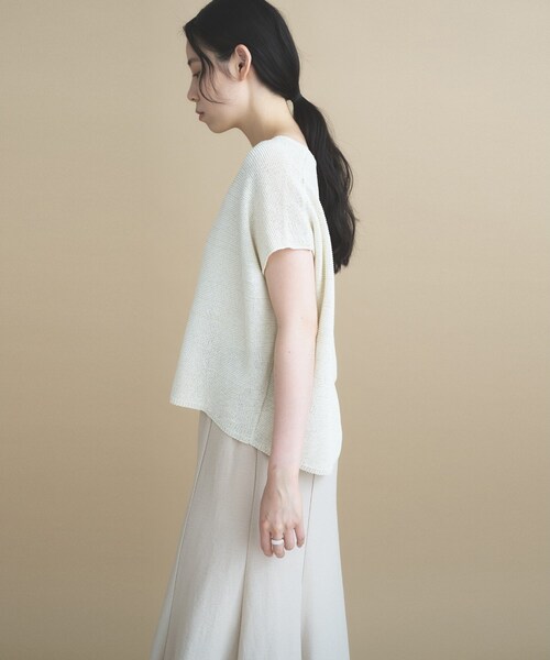 cloenc(クロエンス)の「【UVカット/抗菌防臭】ラメガーター フレンチスリーブニット(ニット/セーター・レディース・ベージュ/チャコールグレー/パープル/ナチュラル/サックスブルー・02)」の12枚目の写真