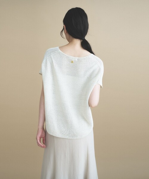 cloenc(クロエンス)の「【UVカット/抗菌防臭】ラメガーター フレンチスリーブニット(ニット/セーター・レディース・ベージュ/チャコールグレー/パープル/ナチュラル/サックスブルー・02)」の13枚目の写真