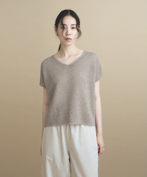 cloenc(クロエンス)の「【UVカット/抗菌防臭】ラメガーター フレンチスリーブニット(ニット/セーター・レディース・ベージュ/チャコールグレー/パープル/ナチュラル/サックスブルー・02)」の21枚目の写真