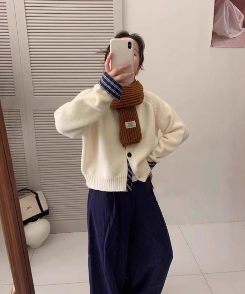 Ritzy(リッツィー)の「袖口チェック切替 クロップドニットカーディガン(カーディガン/ボレロ・レディース・ネイビー/グレー/ベージュ・FREE)」の5枚目の写真