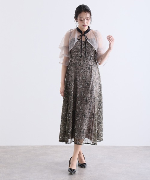 PourVous(プールヴー)の「ロング&袖あり フォーマル コードレース 配色 リボン 2way セレモニー 結婚式二次会 パーティードレス お呼ばれ オケージョンドレス 同窓会成人式(ドレス・レディース・ライトグリーン/ブラック系その他/パープル・S/M)」の4枚目の写真