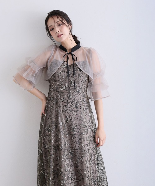 PourVous(プールヴー)の「ロング&袖あり フォーマル コードレース 配色 リボン 2way セレモニー 結婚式二次会 パーティードレス お呼ばれ オケージョンドレス 同窓会成人式(ドレス・レディース・ライトグリーン/ブラック系その他/パープル・S/M)」の6枚目の写真