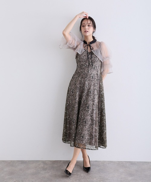 PourVous(プールヴー)の「ロング&袖あり フォーマル コードレース 配色 リボン 2way セレモニー 結婚式二次会 パーティードレス お呼ばれ オケージョンドレス 同窓会成人式(ドレス・レディース・ライトグリーン/ブラック系その他/パープル・S/M)」の7枚目の写真