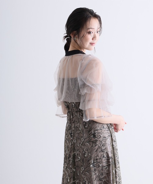 PourVous(プールヴー)の「ロング&袖あり フォーマル コードレース 配色 リボン 2way セレモニー 結婚式二次会 パーティードレス お呼ばれ オケージョンドレス 同窓会成人式(ドレス・レディース・ライトグリーン/ブラック系その他/パープル・S/M)」の9枚目の写真