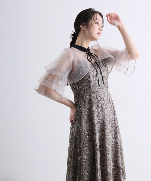 PourVous(プールヴー)の「ロング&袖あり フォーマル コードレース 配色 リボン 2way セレモニー 結婚式二次会 パーティードレス お呼ばれ オケージョンドレス 同窓会成人式(ドレス・レディース・ライトグリーン/ブラック系その他/パープル・S/M)」の13枚目の写真