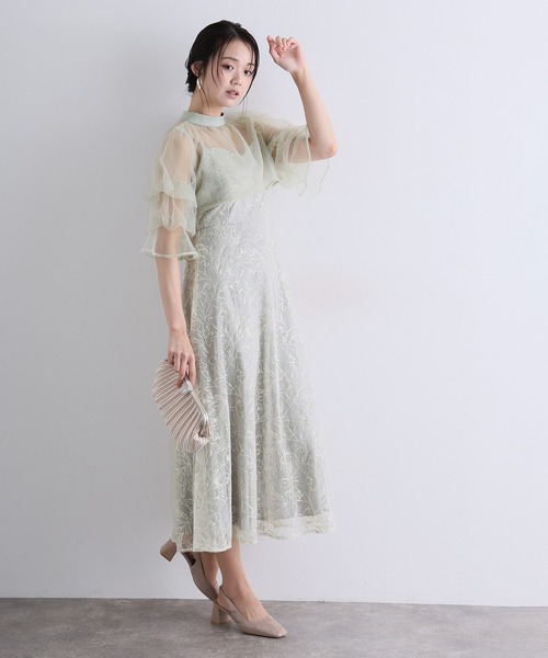 PourVous(プールヴー)の「ロング&袖あり フォーマル コードレース 配色 リボン 2way セレモニー 結婚式二次会 パーティードレス お呼ばれ オケージョンドレス 同窓会成人式(ドレス・レディース・ライトグリーン/ブラック系その他/パープル・S/M)」の15枚目の写真