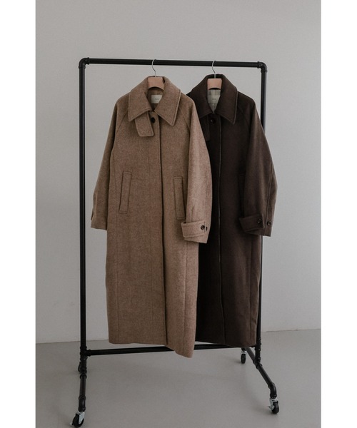 tento(テント)の「Long Balmacaan coat(ステンカラーコート・レディース・ブラウン/ベージュ・FREE)」の15枚目の写真