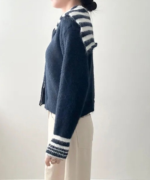 Girly Doll(ガーリードール)の「ボーダーセーラーカラージップアップニットカーディガン(ニット/セーター・レディース・ブラウン/グレー/ネイビー/ベージュ・FREE)」の17枚目の写真