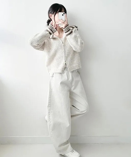 Girly Doll(ガーリードール)の「ボーダーセーラーカラージップアップニットカーディガン(ニット/セーター・レディース・ブラウン/グレー/ネイビー/ベージュ・FREE)」の13枚目の写真