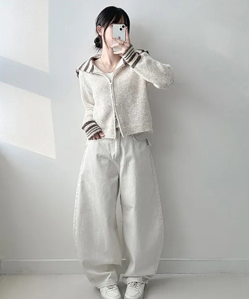 Girly Doll(ガーリードール)の「ボーダーセーラーカラージップアップニットカーディガン(ニット/セーター・レディース・ブラウン/グレー/ネイビー/ベージュ・FREE)」の15枚目の写真