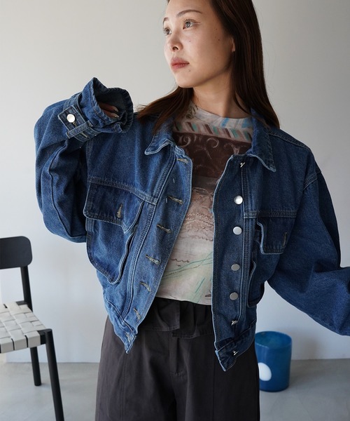 SANSeLF(サンセルフ)の「【SANSeLF】ベルトボリュームスリーブデニムジャケット saw26a021(デニムジャケット・レディース・ブルー・FREE)」の14枚目の写真
